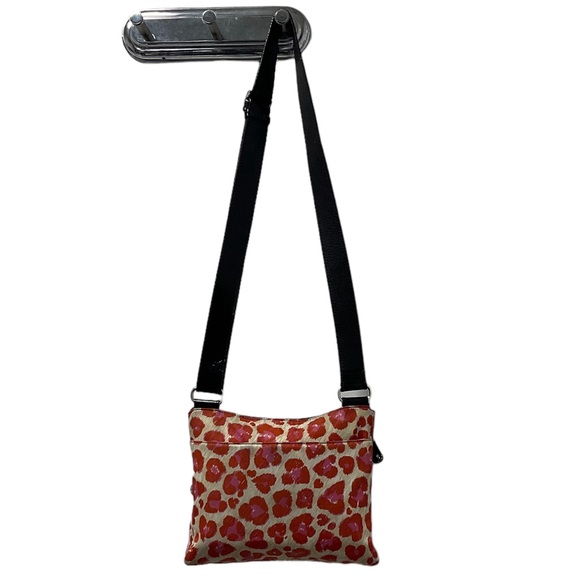 Brighton Orange Pink Color Print Multi Pocket Silver Hardware Crossbody Bag! - Picture 3 of 11
